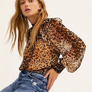 Free People Leopard Sheer Blouse